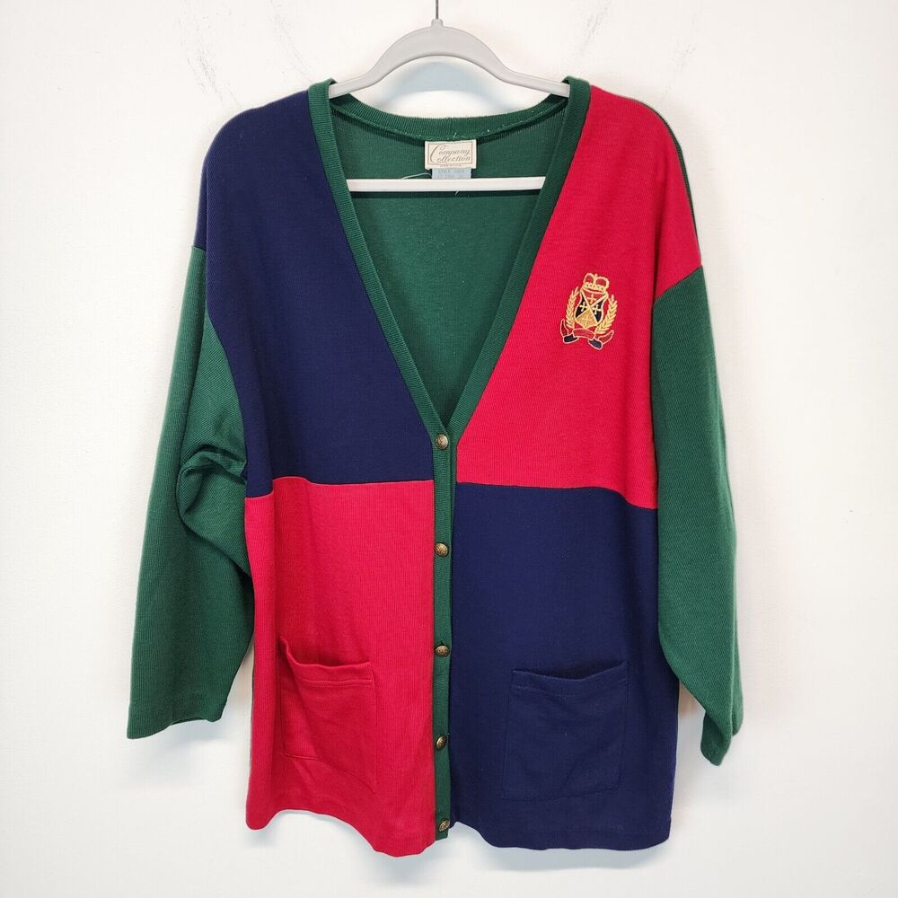 Company Collection Womens Cardigan Sweater Size L Colorblock Academia Vtg 80s